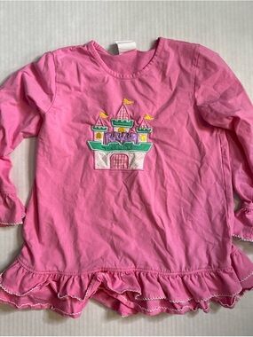 Girls' Pink Castle Applique Ruffle Long-Sleeve Top size 8 Stitchy Fish Preppy